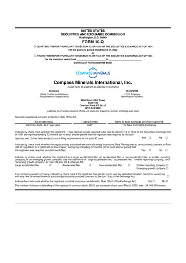 Thumbnail Compass Minerals 10-Q Quarterly Report FY2022 