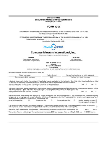 Thumbnail Compass Minerals 10-Q Quarterly Report FY2023 