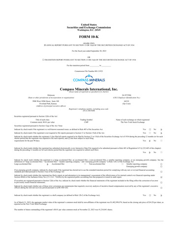 Miniature Compass Minerals 10-K Rapport annuel 2023