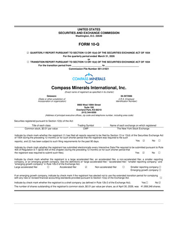 Thumbnail Compass Minerals 10-Q Quarterly Report FY 