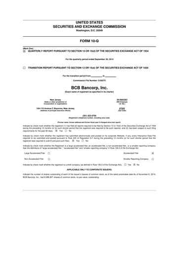 Miniature BCB Bancorp 10-Q Rapport trimestriel 2014 