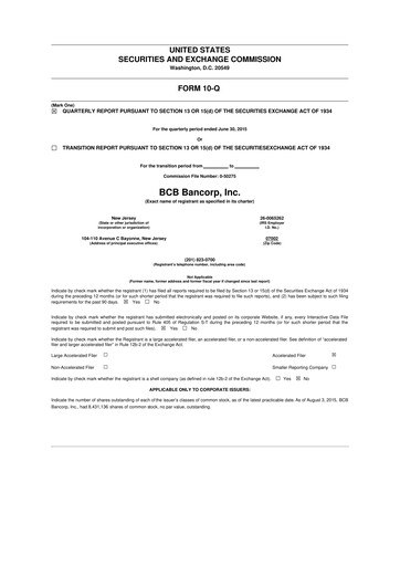 Miniature BCB Bancorp 10-Q Rapport trimestriel 2015 
