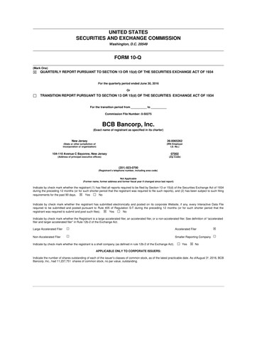 Miniature BCB Bancorp 10-Q Rapport trimestriel 2016 