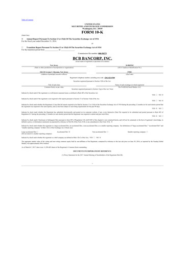 Thumbnail BCB Bancorp 10-K Annual Report 2016