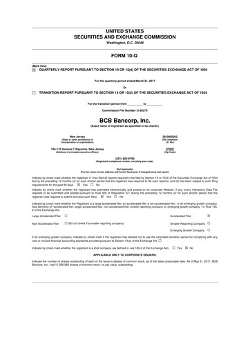 Miniature BCB Bancorp 10-Q Rapport trimestriel 2017 