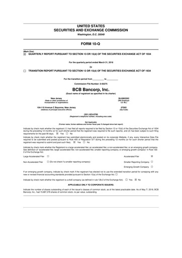 Miniature BCB Bancorp 10-Q Rapport trimestriel 2018 