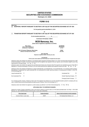 Miniature BCB Bancorp 10-Q Rapport trimestriel  