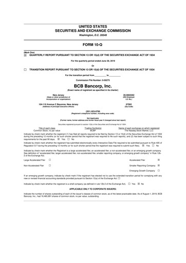 Miniature BCB Bancorp 10-Q Rapport trimestriel 2019 