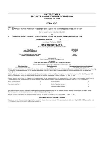 Miniature BCB Bancorp 10-Q Rapport trimestriel 2020 