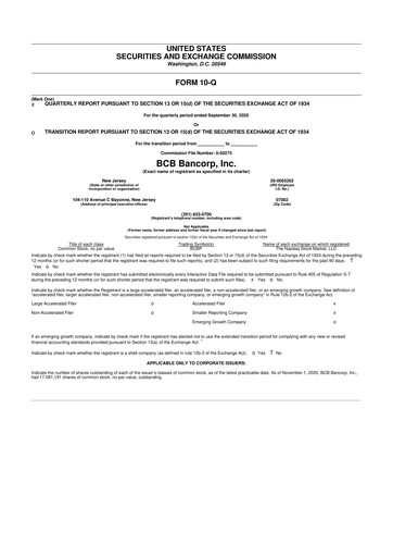 Miniature BCB Bancorp 10-Q Rapport trimestriel 2020 