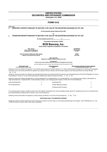 Miniature BCB Bancorp 10-Q Rapport trimestriel 2021 
