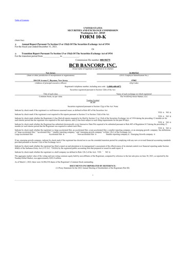 Thumbnail BCB Bancorp 10-K Annual Report 2021