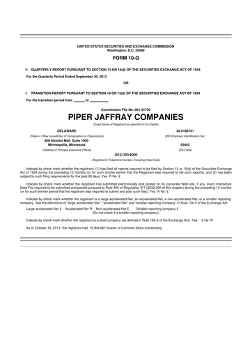 Miniature Piper Sandler
 10-Q Rapport trimestriel 2013 