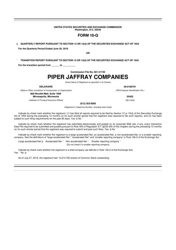 Miniature Piper Sandler
 10-Q Rapport trimestriel 2016 