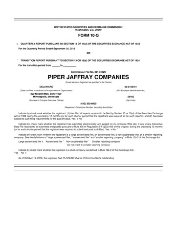 Miniature Piper Sandler
 10-Q Rapport trimestriel 2016 