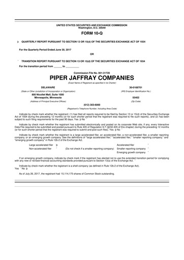 Miniature Piper Sandler
 10-Q Rapport trimestriel 2017 