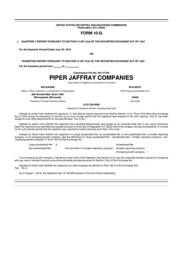 Miniature Piper Sandler
 10-Q Rapport trimestriel 2018 