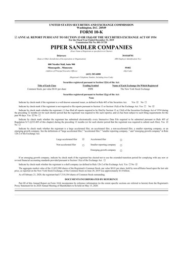 Thumbnail Piper Sandler
 10-K Annual Report 2019