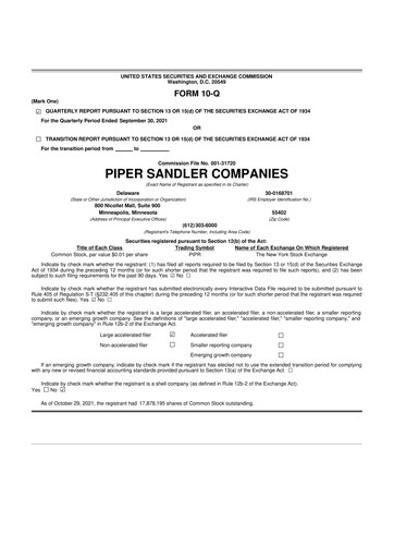 Miniature Piper Sandler
 10-Q Rapport trimestriel 2021 
