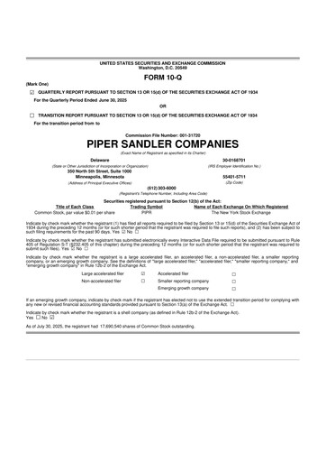 Miniature Piper Sandler
 10-Q Rapport trimestriel 2025 