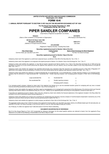 Miniature Piper Sandler
 10-K Rapport annuel 2025