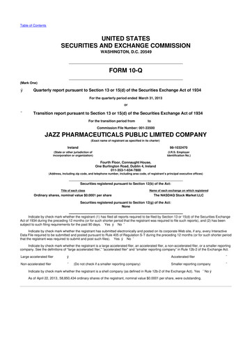 Vorschaubild Jazz Pharmaceuticals 10-Q Quartalsbericht 2013 
