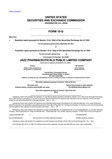 Vorschaubild Jazz Pharmaceuticals 10-Q Quartalsbericht 2013 