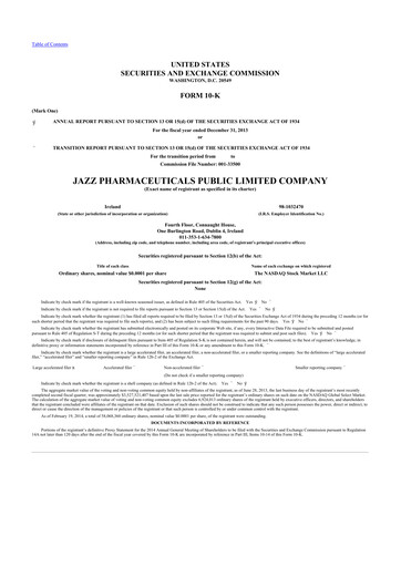 Thumbnail Jazz Pharmaceuticals 10-K Annual Report 2013