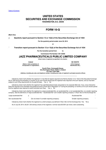 Vorschaubild Jazz Pharmaceuticals 10-Q Quartalsbericht 2014 