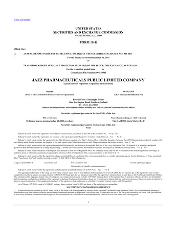 Thumbnail Jazz Pharmaceuticals 10-K Annual Report 2015