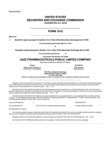 Vorschaubild Jazz Pharmaceuticals 10-Q Quartalsbericht 2018 