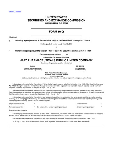 Vorschaubild Jazz Pharmaceuticals 10-Q Quartalsbericht 2018 