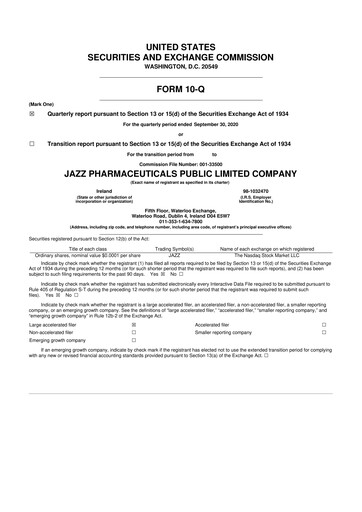 Vorschaubild Jazz Pharmaceuticals 10-Q Quartalsbericht 2020 