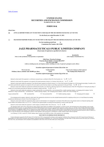 Thumbnail Jazz Pharmaceuticals 10-K Annual Report 2021