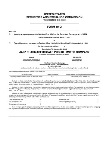 Vorschaubild Jazz Pharmaceuticals 10-Q Quartalsbericht 2022 