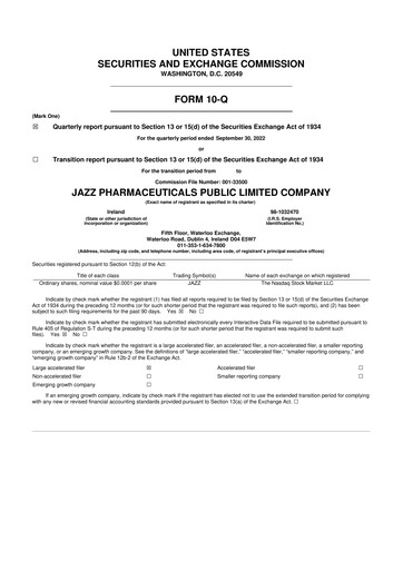 Vorschaubild Jazz Pharmaceuticals 10-Q Quartalsbericht 2022 