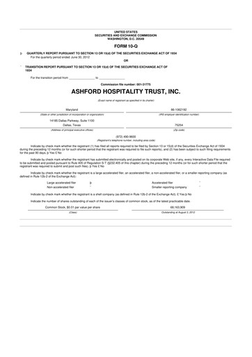 Thumbnail Ashford Hospitality Trust 10-Q Quarterly Report FY2012 