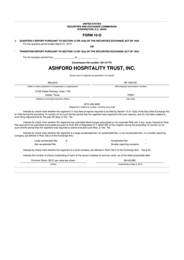 Thumbnail Ashford Hospitality Trust 10-Q Quarterly Report FY2014 