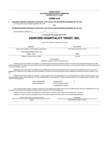 Thumbnail Ashford Hospitality Trust 10-Q Quarterly Report FY2018 