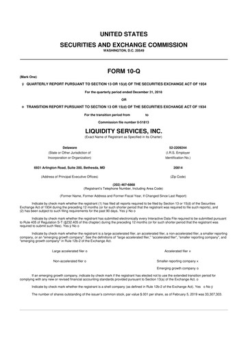 Miniature Liquidity Services
 10-Q Rapport trimestriel 2019 