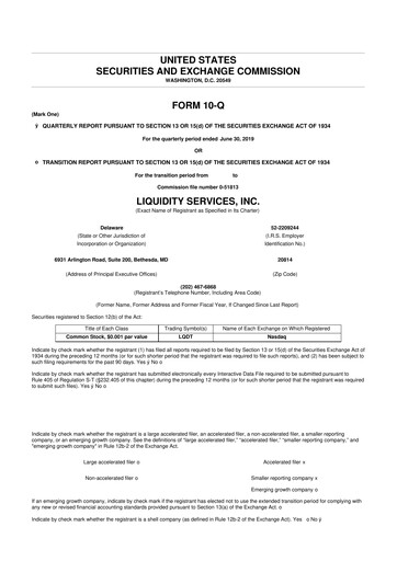 Miniature Liquidity Services
 10-Q Rapport trimestriel 2019 