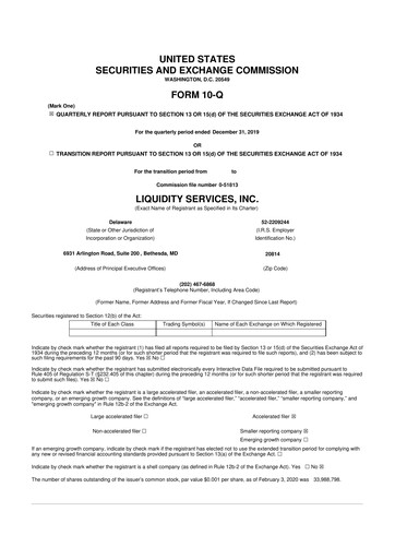 Miniature Liquidity Services
 10-Q Rapport trimestriel 2020 