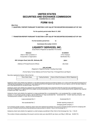 Miniature Liquidity Services
 10-Q Rapport trimestriel 2020 