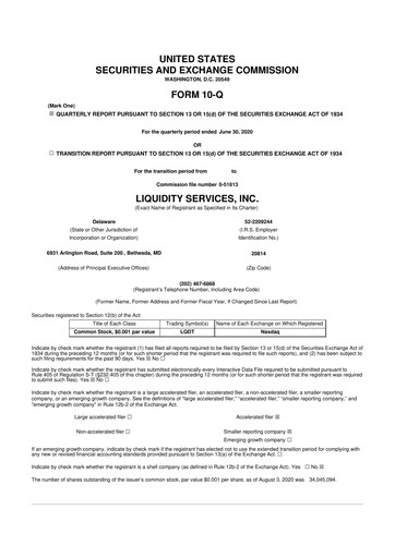 Miniature Liquidity Services
 10-Q Rapport trimestriel 2020 