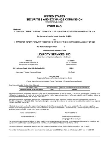 Miniature Liquidity Services
 10-Q Rapport trimestriel 2021 