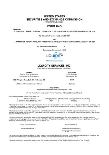 Miniature Liquidity Services
 10-Q Rapport trimestriel 2021 