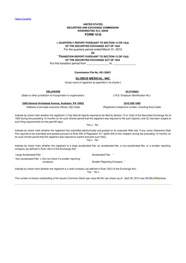 Thumbnail Globus Medical 10-Q Quarterly Report FY2013 