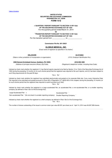 Thumbnail Globus Medical 10-Q Quarterly Report FY2014 