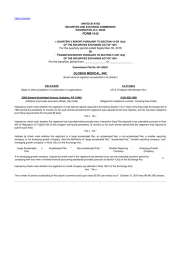 Thumbnail Globus Medical 10-Q Quarterly Report FY2018 
