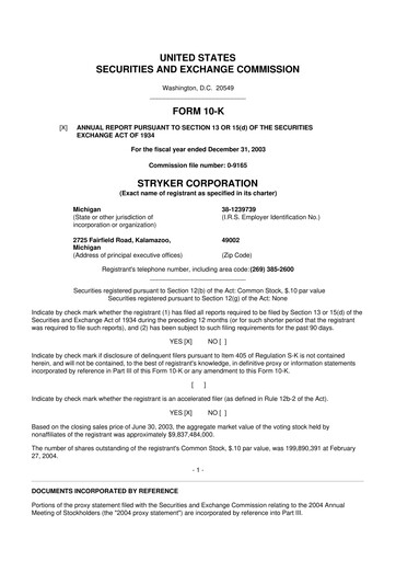 Thumbnail Stryker Corporation 10-K Annual Report 